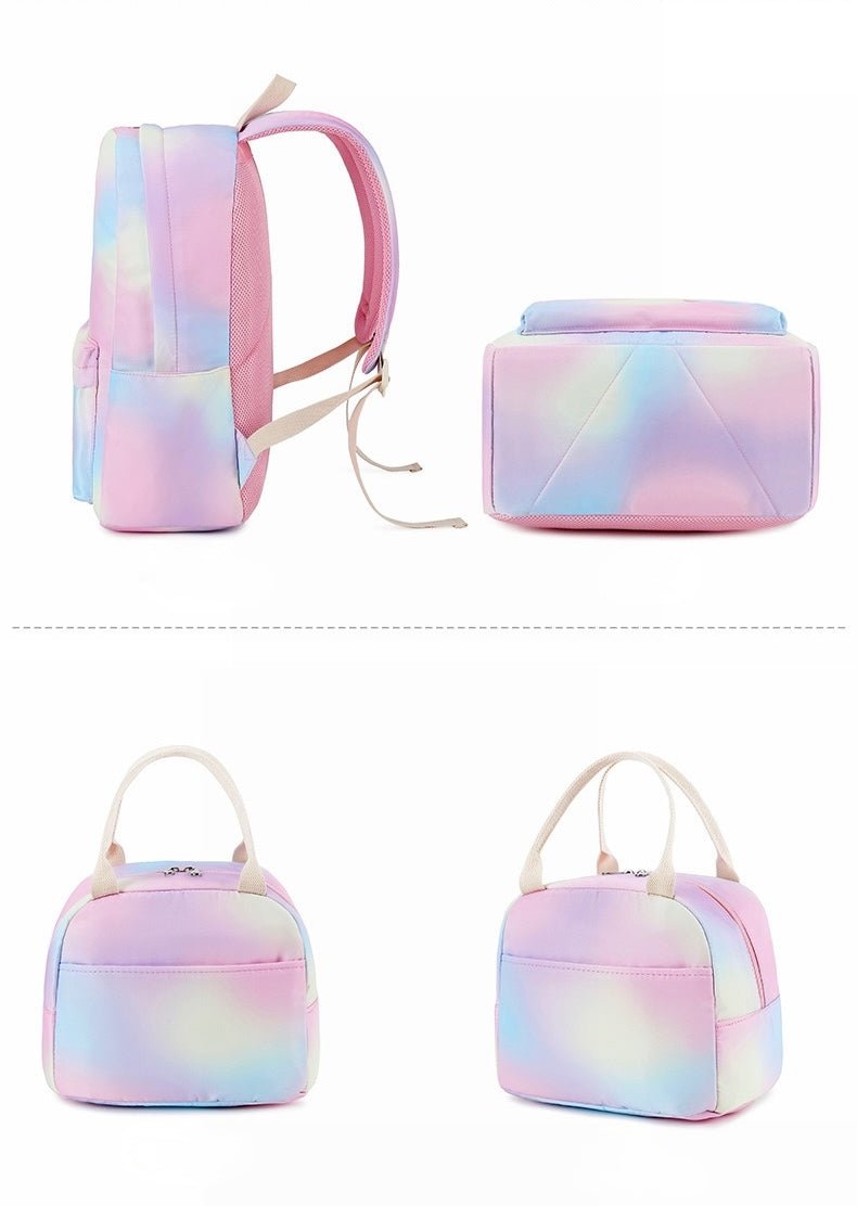 Pastel Gradient Backpack Set – School Backpack, Lunch Bag & Pencil Case